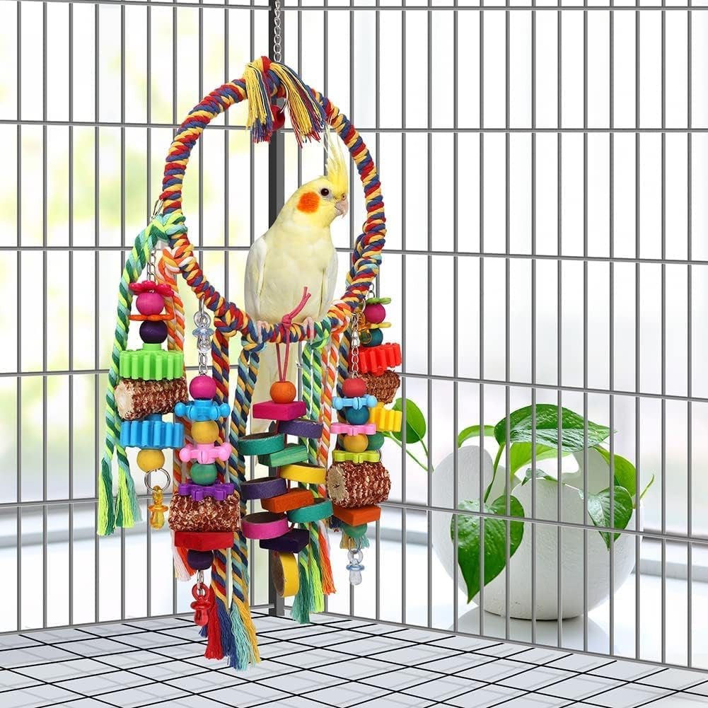 Bird Toys Bird Rope Ring Swing Perch for Small to Medium sized Birds