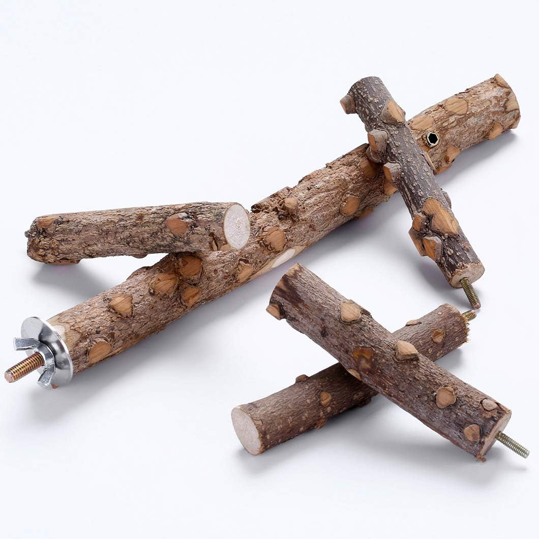 Bird Perch Nature Wood Stand for 3-4 Small Medium Parrots
