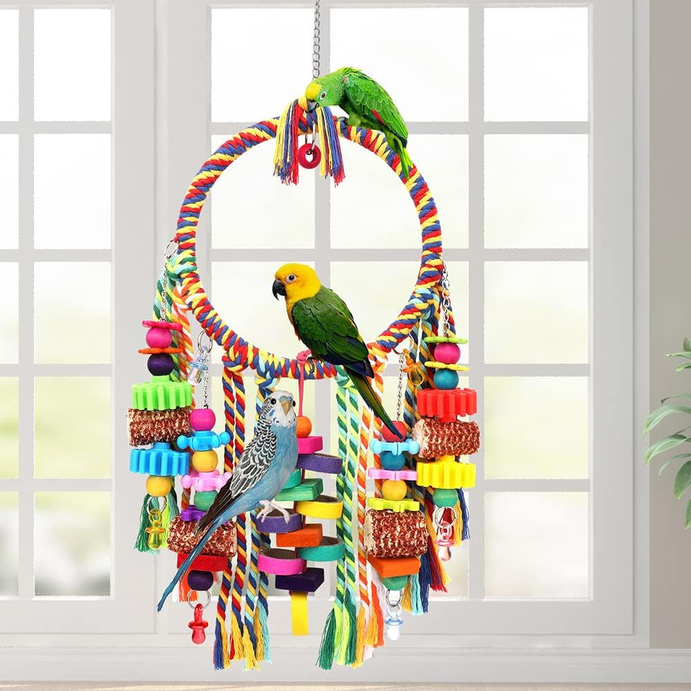 Bird Toys Bird Rope Ring Swing Perch for Small to Medium sized Birds